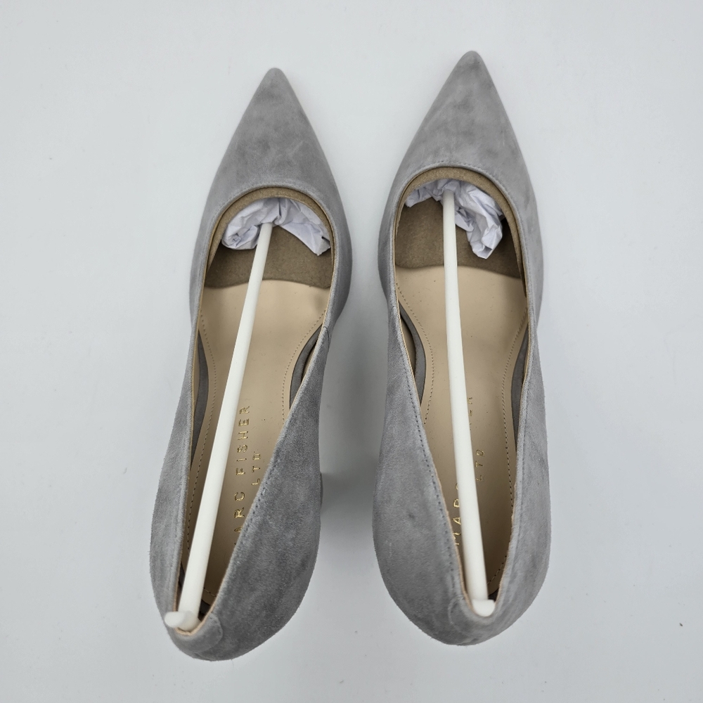 NWOT Marc Fisher LTD Abilene Block Heel Pointy Toe Pumps, Light Grey Suede, 11M - Picture 9 of 14
